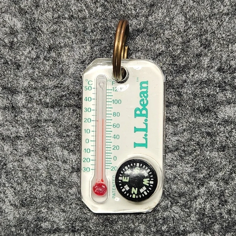 LL Bean Vintage Zip-O-Gage Micro Thermometer Compass Collectors Key Chain
